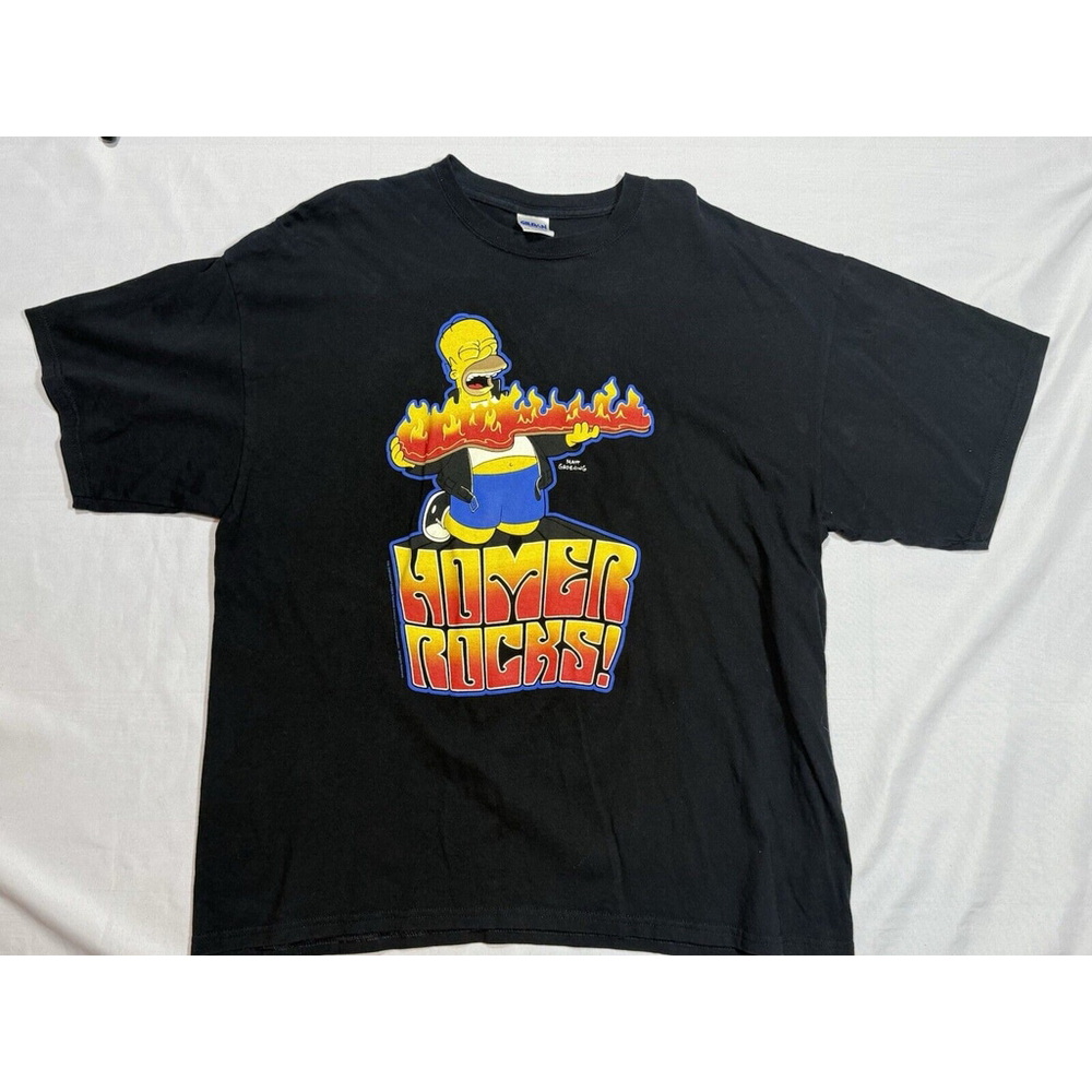 Homer Simpson Homer Rocks T-Shirt Matt Groening Size 2XL The Simpsons Fire Flame